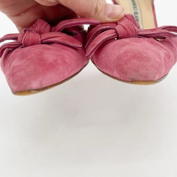 Vintage Manolo Blahnik Pink Suede Knotted Bow Pointed Toe Slingback Pump IT 39.5 - Picture 6 of 10